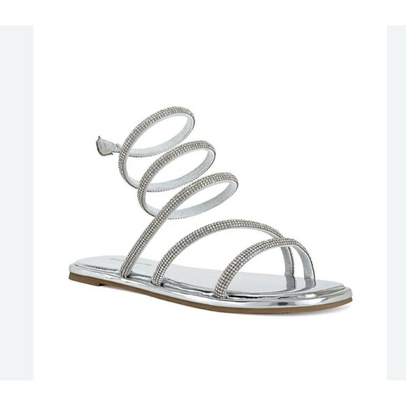 Azalea Wang Silver Rhinestone Ankle Wrap Strappy Sandals Women's Sz 7 Gladiator - Picture 1 of 5